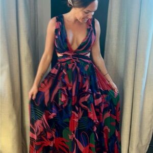 PatBO Vibrant Red and Green Maxi Dress